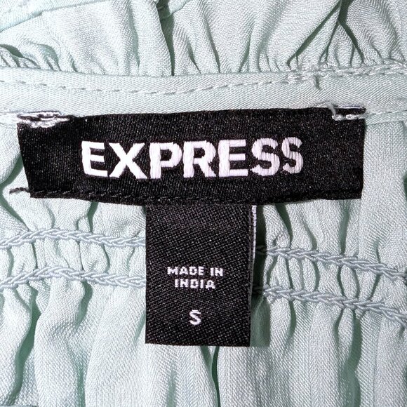 Express | Mint Green Allover Smocked Ruffle Tank Top Blouse | Size Small - Picture 2 of 9